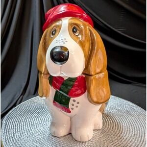 Pioneer Woman  Basset Hound 11" Cookie Jar Holiday  Christmas  Dog Puppy